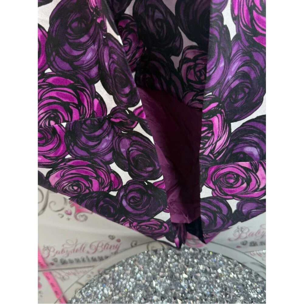 Tahari Dress 100% silk roses flowers floral Purple & Black Floral Midi Dress - Picture 5 of 14